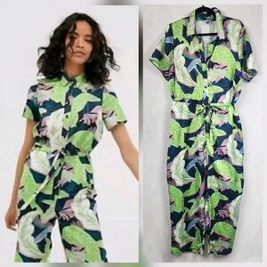 Asos Tropical Print Belted Jumpsuit